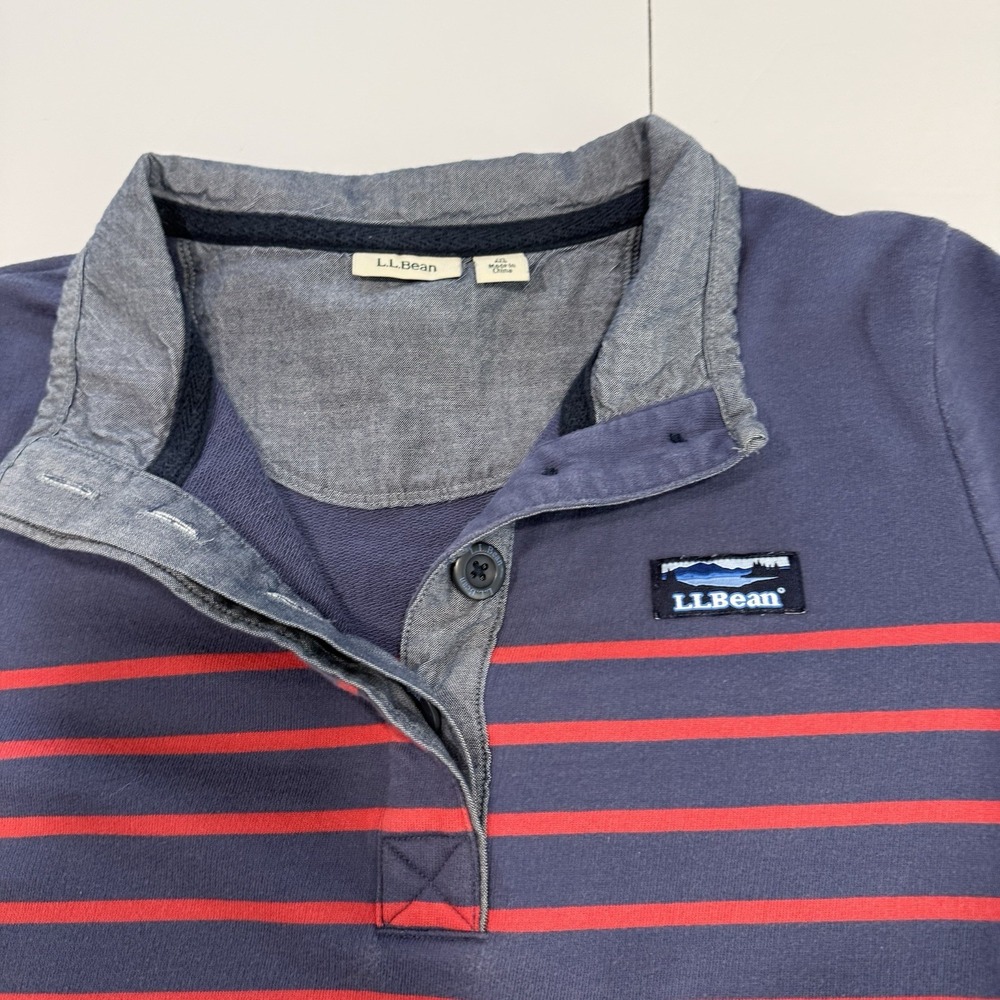 LL Bean Blue Red Striped Long Sleeve Cotton Rugby Pullover‎ Size MEDIUM - Picture 5 of 12
